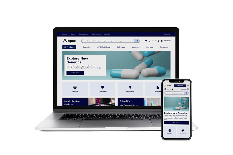 apex pharma homepage b2b ecommerce platform